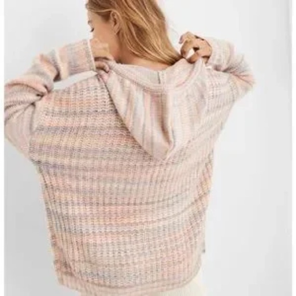 Aerie Street Comfy Chucky Knit Striped Pullover Hoodie Sweater - Picture 13 of 13